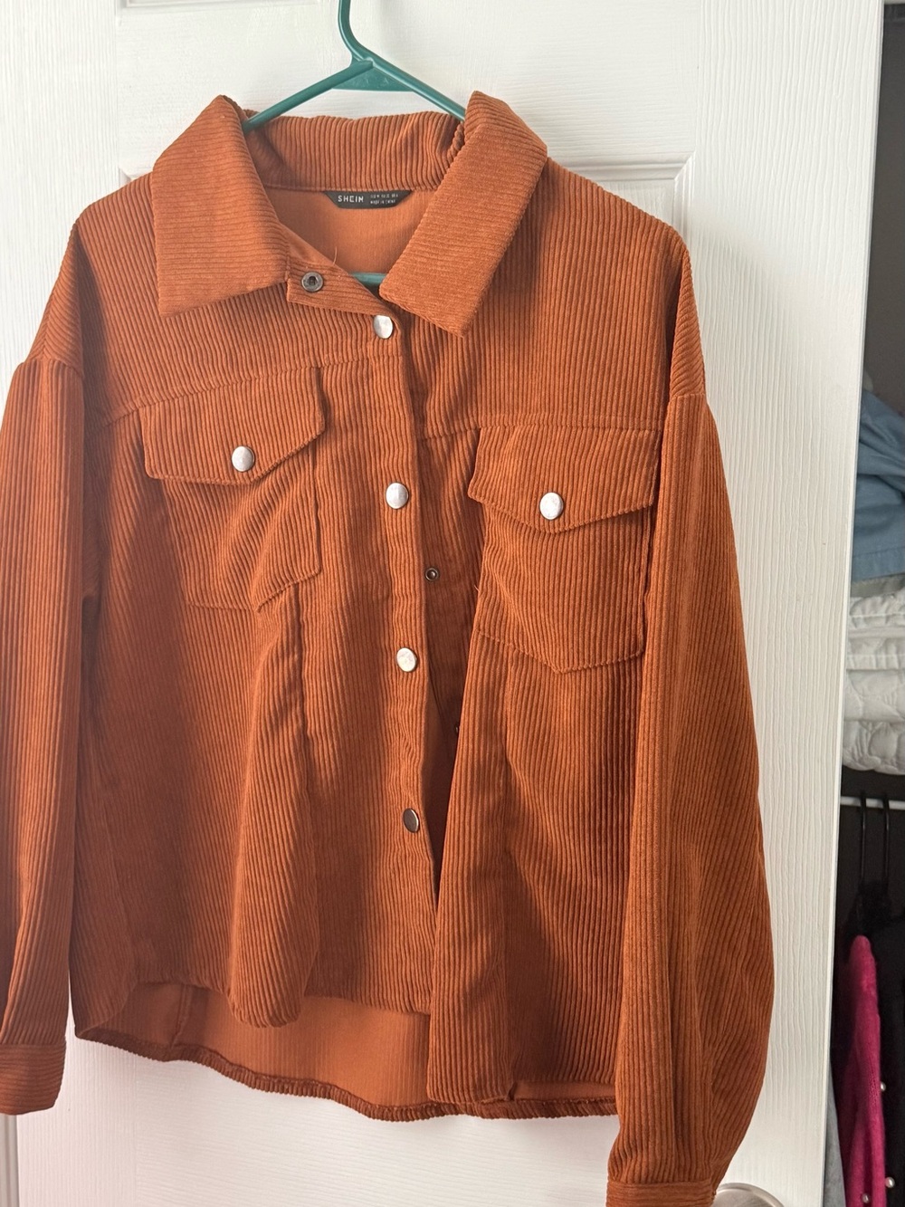 SHEIN Rust Orange Corduroy Button-Up Shacket